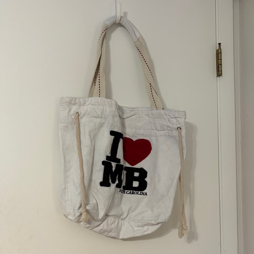 White Canvas Tote Bag with Red and Black Print